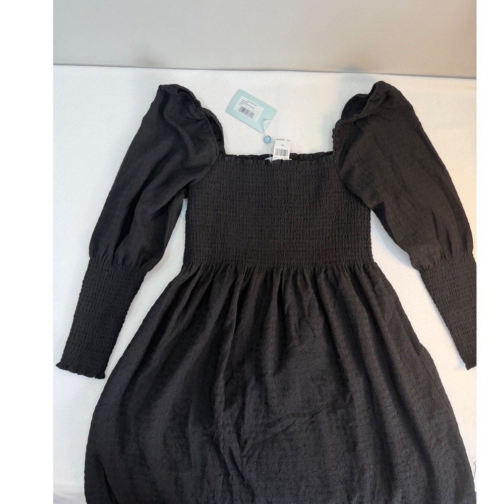 Hill House Angelica Nap Dress XL Black Smocked Puff Sleeve Midi BOHO Festival